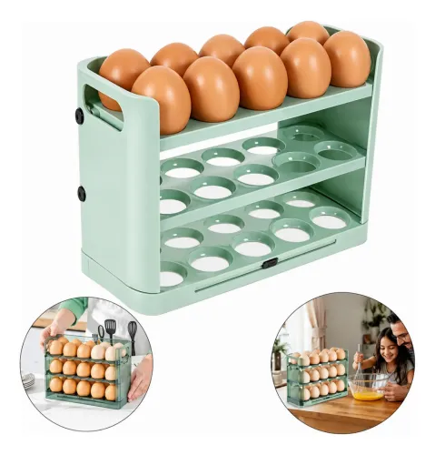 Huevera Organizador 3 Niveles Porta Huevos Heladera Mesada Verde Claro