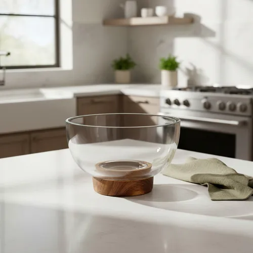 Producto Bowl Vidrio Ensaladera Recipiente Con Base De Madera 16cm Color Transparente Imagen