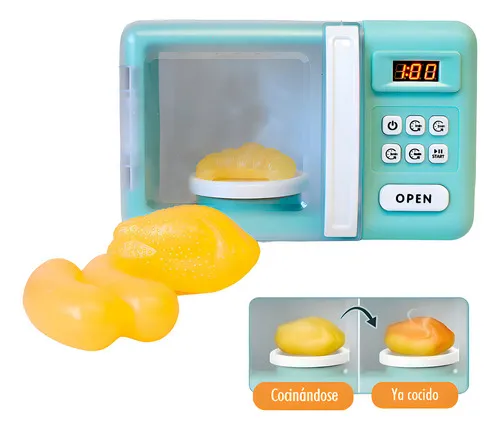 Producto Microondas De Juguete Con Luz Sonido Y Efecto Coccion Horno Color Agua Imagen