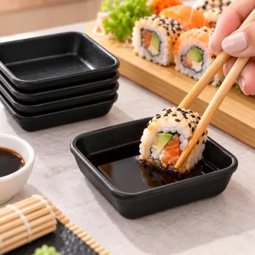 Set X4 Mini Bandejas Para Salsa Soja Aderezos Dips Multiuso Negro