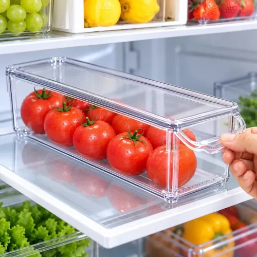 Organizador Heladera Contenedor Multiuso Con Tapa 30x10x10 Transparente