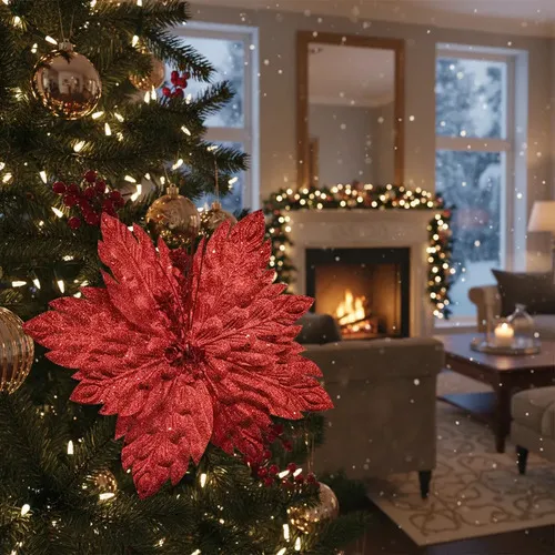 Producto Flor 25cm Rojo Arbol De Navidad Adornos Decoracion Imagen