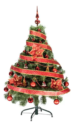 Producto Arbol Navidad Tronador De Lujo 1,20mts + Kit 30 Adornos Rojo Imagen