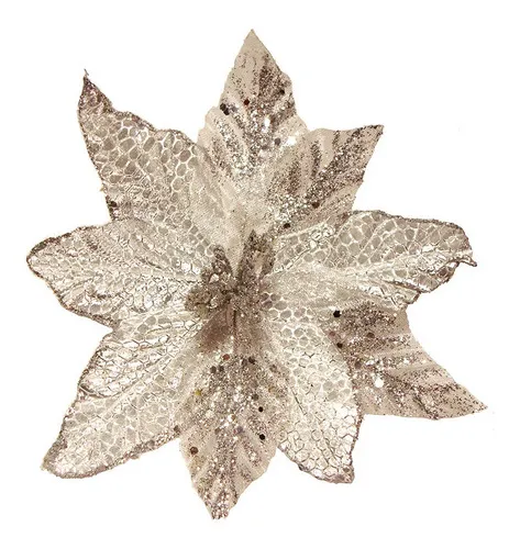 Producto Flor 25cm Plata Arbol De Navidad Adornos Decoración X4u Imagen