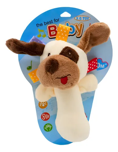 Producto Sonajero Juguete Peluche Perro Con Chifle Para Bebé Color Blanco Imagen